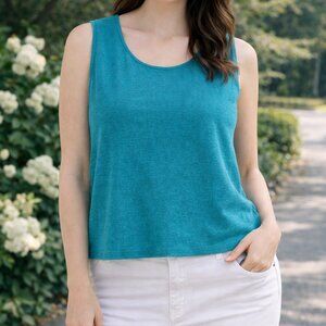 Spence & Quench Linen Blend Sleeveless Top Teal XL Lightweight Summer Tank